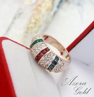 Кольцо Позолоченное розовым золотом 750 пробы (18K Gold Plated) кольцо c разноцветными супер блестящими австрийскими кристаллами Swarovski Stellux! Цвет золота, как в России!