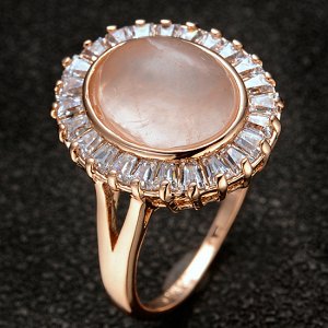 Кольцо Позолоченное розовым золотом 750 пробы (18K Gold Plated) кольцо с супер блестящими многогранными фианитами и розовым кристаллом кошачий глаз!