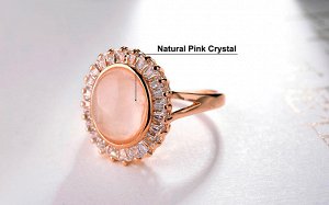 Кольцо Позолоченное розовым золотом 750 пробы (18K Gold Plated) кольцо с супер блестящими многогранными фианитами и розовым кристаллом кошачий глаз!