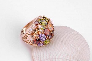 Кольцо Позолоченное розовым золотом 750 пробы (18K Gold Plated) кольцо c супер блестящими многогранными разноцветными фианитами! Цвет Российского золота, один в один, не отличить!