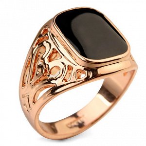 Кольцо Позолоченное розовым золотом 750 пробы (18K Gold Plated) кольцо c черной глянцевой эмалью! Цвет Российского золота, один в один, не отличить!