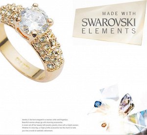 Кольцо Позолоченное розовым золотом 750 пробы (18K Gold Plated) кольцо c супер блестящими прозрачными австрийскими кристаллами Swarovski Stellux и многогранным фианитом! Цвет Российского золота, один 
