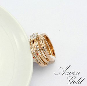Кольцо Позолоченное розовым золотом 750 пробы (18K Gold Plated) колечко в виде трех маленьких независимых колец с австрийскими кристаллами Swarovski Stellux!    