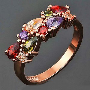 Кольцо Позолоченное розовым золотом 750 пробы (18K Gold Plated) кольцо c супер блестящими разноцветными многогранными фианитами!