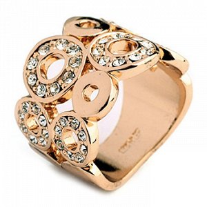 Кольцо Позолоченное розовым золотом 750 пробы (18K Gold Plated) кольцо из золотых кружков с супер блестящими австрийскими кристаллами Swarovski Stellux! В меру яркое и очень позитивное.
