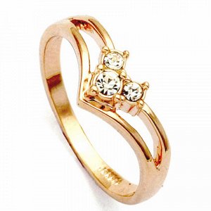 Кольцо Позолоченное розовым золотом 750 пробы (18K Gold Plated) кольцо в виде маленькой диадемки с тремя прозрачными сверкающими кристаллами Swarovski Stellux! Для утонченной натуры!