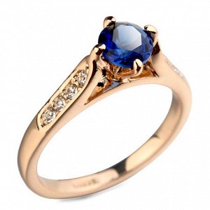Кольцо Позолоченное розовым золотом 750 пробы (18K Gold Plated) кольцо c многогранным синим фианитом и супер блестящими кристаллами Swarovski Stellux! Цвет Российского золота!