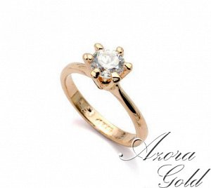 Кольцо Позолоченное розовым золотом 750 пробы (18K Gold Plated) кольцо c супер блестящим прозрачным многогранным фианитом!