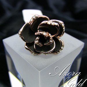 Кольцо Позолоченное розовым золотом 750 пробы (18K Gold Plated) кольцо в виде красивой черной розы красиво украшенной супер блестящими прозрачными австрийскими кристаллами Swarovski Stellux! Идеально 