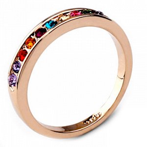 Кольцо Позолоченное розовым золотом 750 пробы (18K Gold Plated) кольцо с супер блестящими разноцветными австрийскими кристаллами Swarovski Stellux, золотой минимализм и разноцветный блеск!
