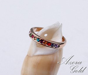 Кольцо Позолоченное розовым золотом 750 пробы (18K Gold Plated) кольцо с супер блестящими разноцветными австрийскими кристаллами Swarovski Stellux, золотой минимализм и разноцветный блеск!