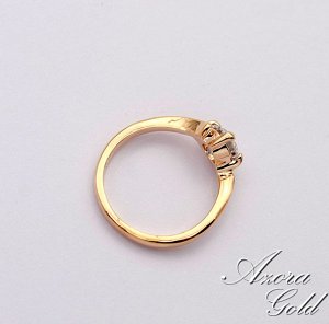 Кольцо Позолоченное розовым золотом 750 пробы (18K Gold Plated) кольцо c супер блестящим многогранным фианитом! Цвет золота, как в России!