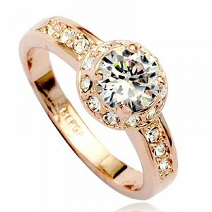 Кольцо Позолоченное розовым золотом 750 пробы (18K Gold Plated) кольцо с многогранным фианитом и австрийскими кристаллами Swarovski Stellux! Цвет золота, как в России, один в один!