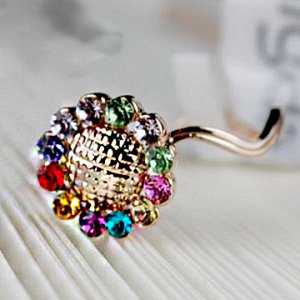 Кольцо Позолоченное розовым золотом 750 пробы (18K Gold Plated) кольцо с разноцветными блестящими кристаллами Swarovski Stellux! Цвет золота, как в России!