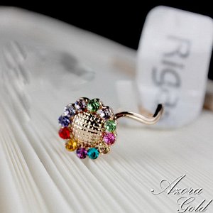 Кольцо Позолоченное розовым золотом 750 пробы (18K Gold Plated) кольцо с разноцветными блестящими кристаллами Swarovski Stellux! Цвет золота, как в России!