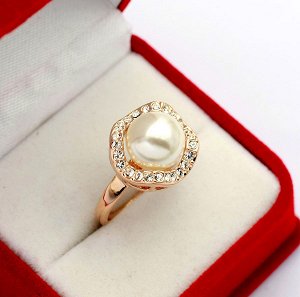 Кольцо Позолоченное розовым золотом 750 пробы (18K Gold Plated) кольцо c матовой жемчужиной и австрийскими кристаллами Swarovski Stellux!