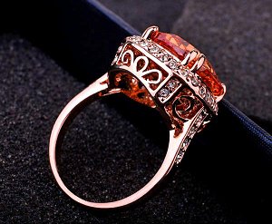 Кольцо Позолоченное розовым золотом 750 пробы (18K Gold Plated) кольцо c супер блестящими прозрачными и большим насыщенно оранжевым кристаллами Swarovski Stellux! Цвет Российского золота, один в один,