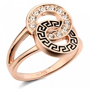 Кольцо Позолоченное розовым золотом 750 пробы (18K Gold Plated) кольцо в виде двух различных по стилю исполнения, скованных кругов с кристаллами Swarovski Stellux, необычно привлекательное колечко!