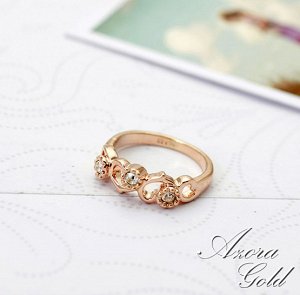 Кольцо Позолоченное розовым золотом 750 пробы (18K Gold Plated) кольцо в виде трех сердечек с кристаллами Swarovski Stellux! Непринужденное и милое колечко!