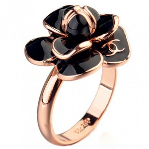 Кольцо Позолоченное розовым золотом 750 пробы (18K Gold Plated) кольцо покрытое качественной черной глянцевой эмалью! Цвет Российского золота!