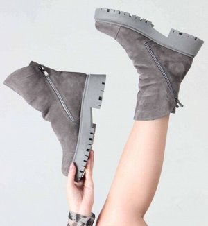 Ботинки женские зимние из натуральной замши Серый замок