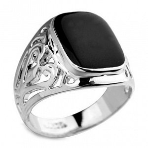 Кольцо Позолоченное белым золотом 750 пробы (18K Gold Plated) кольцо c качественной черной глянцевой эмалью!
