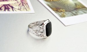 Кольцо Позолоченное белым золотом 750 пробы (18K Gold Plated) кольцо c качественной черной глянцевой эмалью!