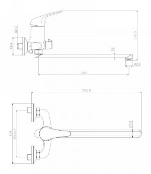 Y40-32 Смеситель одноручный (40 мм)  для ванны с плоским изливом 350 мм, хром