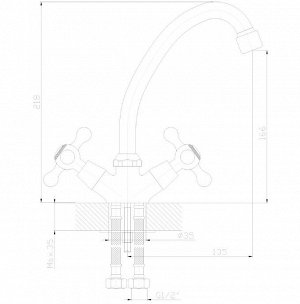 Decoroom DR49028 Смеситель двуручный для кухни с повортным изливом, хром