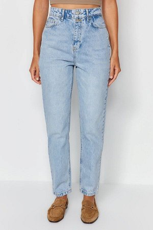 Trendyomilla Синие джинсы mom с завышенной талией и двойными пуговицами