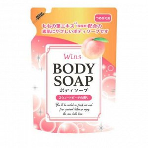Крем-мыло для тела "Wins Body Soap peach" с экстрактом листьев персика и богатым ароматом 340 г, мягкая упаковка