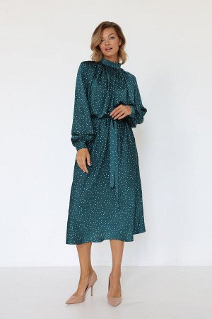Шелковое платье миди с юбкой-трапеция, цвет мультиколор
