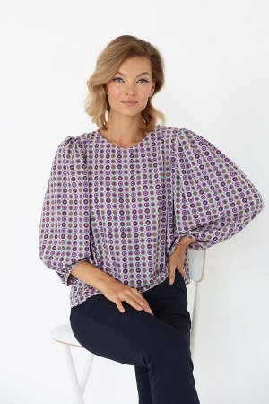Блузка с пышными рукавами, цвет мультиколор