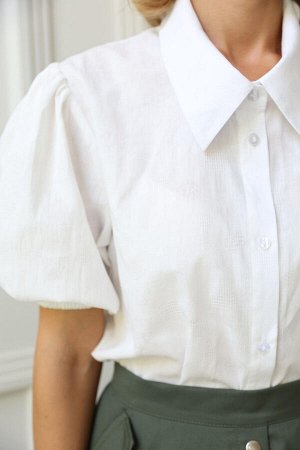 Блузка с пышным рукавом, цвет белый