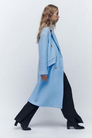 Женское длинное голубое пальто