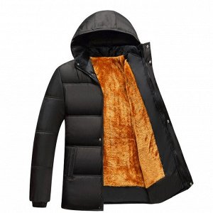 Мужская зимняя куртка с капюшоном и хлопковым подкладом, утепленная искусственным мехом, черный/оранжевый