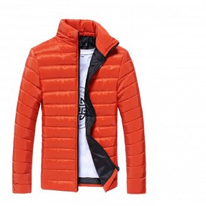 Мужская демисезонная однотонная куртка на молнии, с воротником-стойкой, оранжевый