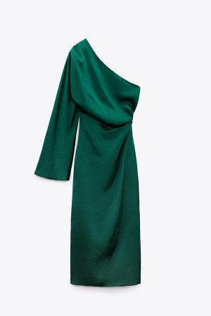 Женское зеленое платье на одно плечо