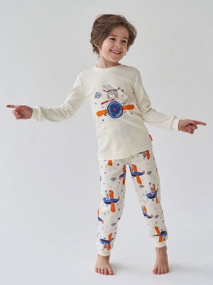 Пижама для мальчика, молочный набивка самолетики