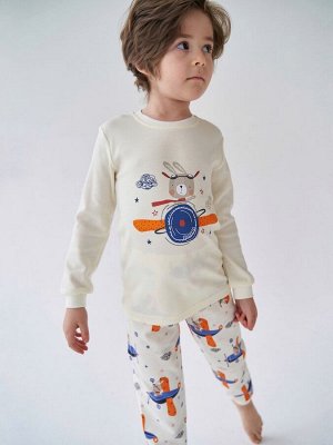 Пижама для мальчика, молочный набивка самолетики