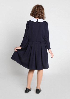 Платье Аида с воротничком , отрезная юбка-трикотаж, темно-синий