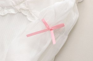 Детский костюм для девочек: вязаный жилет с цветами, рубашка и джинсы с бантиками, цвет белый/розовый/синий