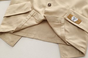 Детский комплект: рубашка + лонгслив + брюки, цвет бежевый/белый/хаки
