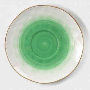 Чайная пара фарфоровая Доляна «Космос», 2 предмета: чашка 250 мл, блюдце d=16 см, цвет зелёный