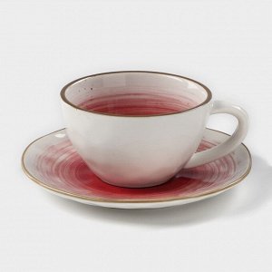 Чайная пара фарфоровая Доляна «Космос», 2 предмета: чашка 250 мл, блюдце d=16 см, цвет красный