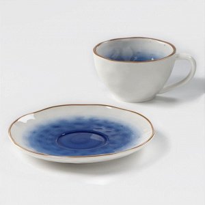Чайная пара фарфоровая Доляна «Космос», 2 предмета: чашка 250 мл, блюдце d=16 см, цвет синий