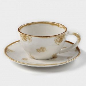 Чайная пара фарфоровая Доляна Organic Gold, 2 предмета: чашка 230 мл, блюдце d=16 см, цвет белый