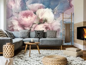 3D Фотообои «Розы за флюидным туманом».