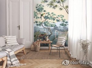 3D Фотообои «Пейзаж с экзотическими птицами».