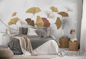 3D Фотообои «Золотистые зонтики на светлом».